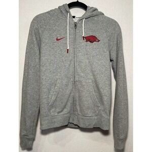Nike Hoodie Women Small Gray  Logos Sportswear Full Zip Pockets Hood Lining